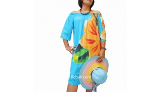 poncho top dress blue handpainting flowers